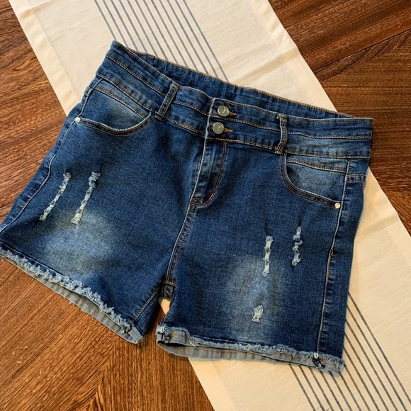Distressed Mid Rise Jean Shorts - Picture 2 of 9
